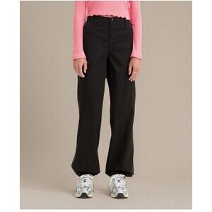 Levi's Women's Black Baggy Cargo Wide-Leg Cotton Twill Pants Flat Front